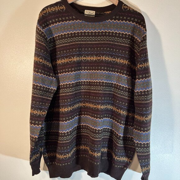 L.L. Bean Vintage Fair Isle 100% Wool Crewneck Sweater Size 2XLT - Picture 1 of 9